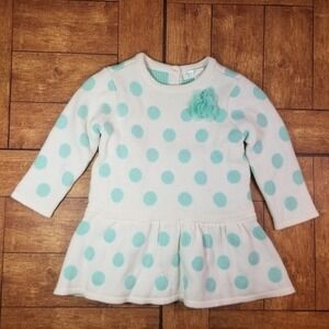 NWT Cherokee Cream Aqua Polka Dot Ruffle Cotton Knit Dress Diaper Cover 3-6mo